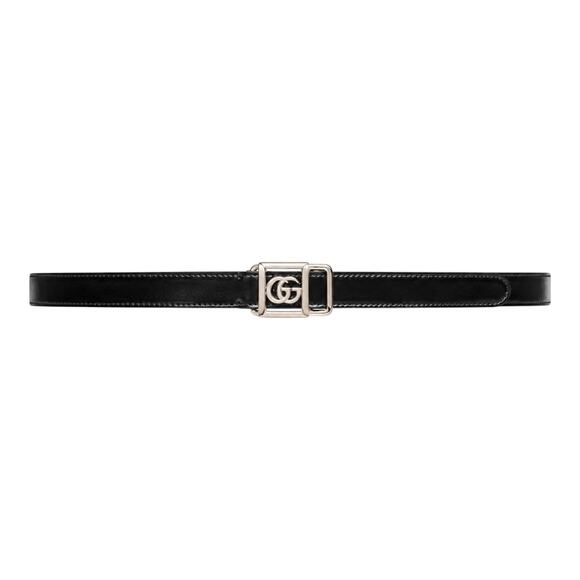 Gucci 20mm Leather Tie Belt Double GG Logo Black Silver Size 95/38 main image 4